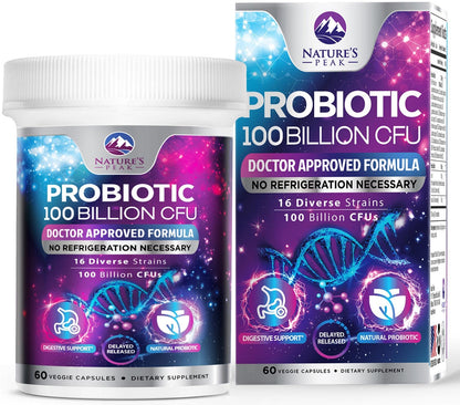 Probiotics for Digestive Gut Health - 100 Billion CFU Per Capsule, 16 Premium Strains & Prebiotics - Best Probiotics for Women & Men, Occasional Constipation
