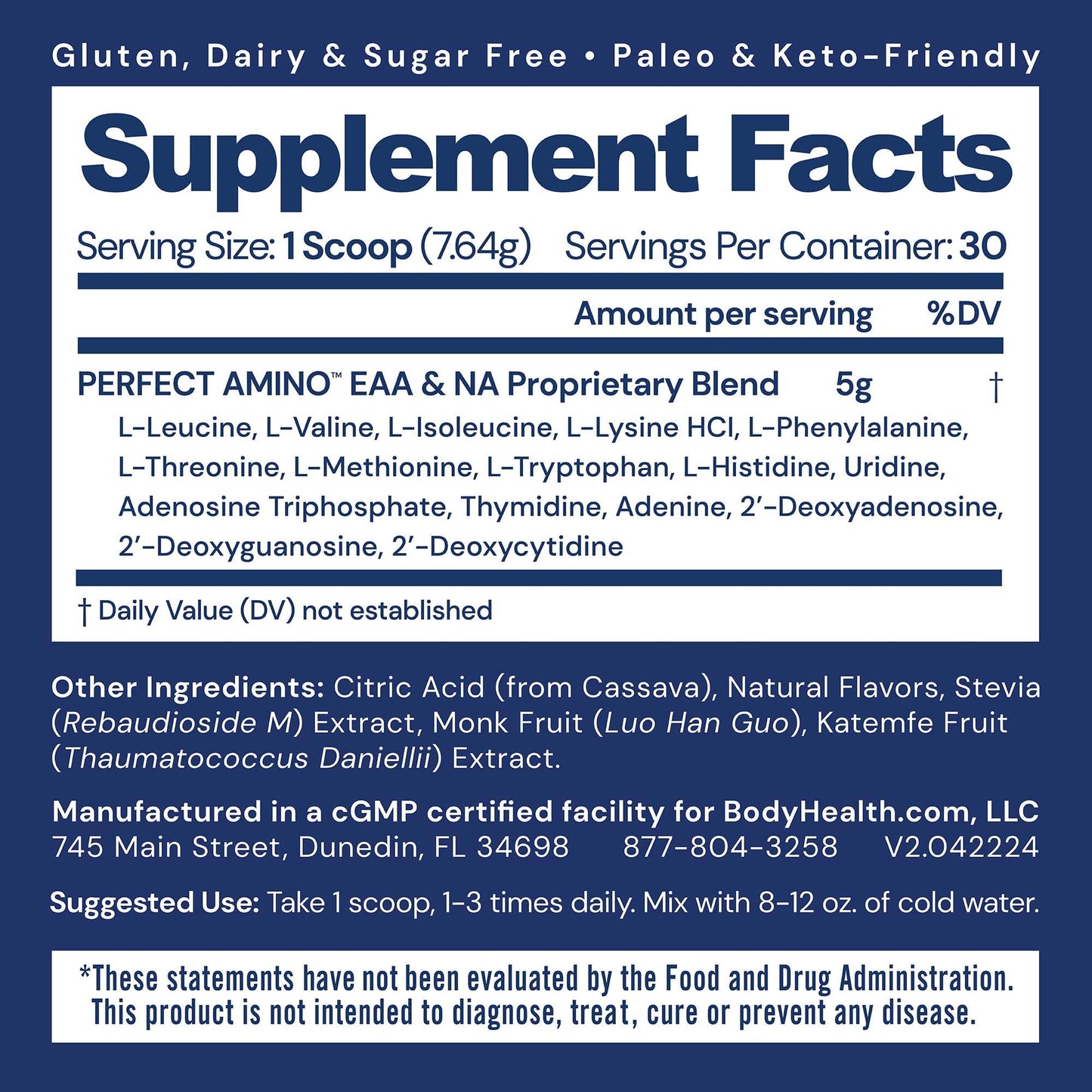 BodyHealth PerfectAmino Powder - EAA Powder for Pre and Post Workout - Amino Acid Energy Drink for Men and Women to Support Lean Muscle and Recovery -