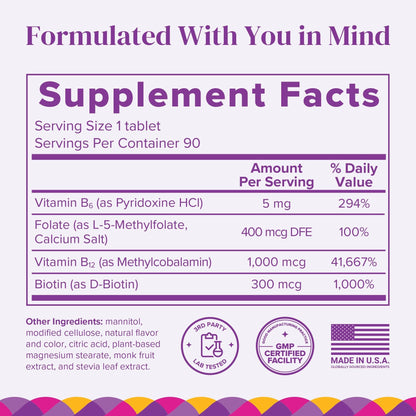 BariMelts Vitamin B12 Plus, 90 Fast-Dissolving Tablets (3-Month Supply), Sugar-Free Bariatric Vitamins for Women, Includes B12, B6