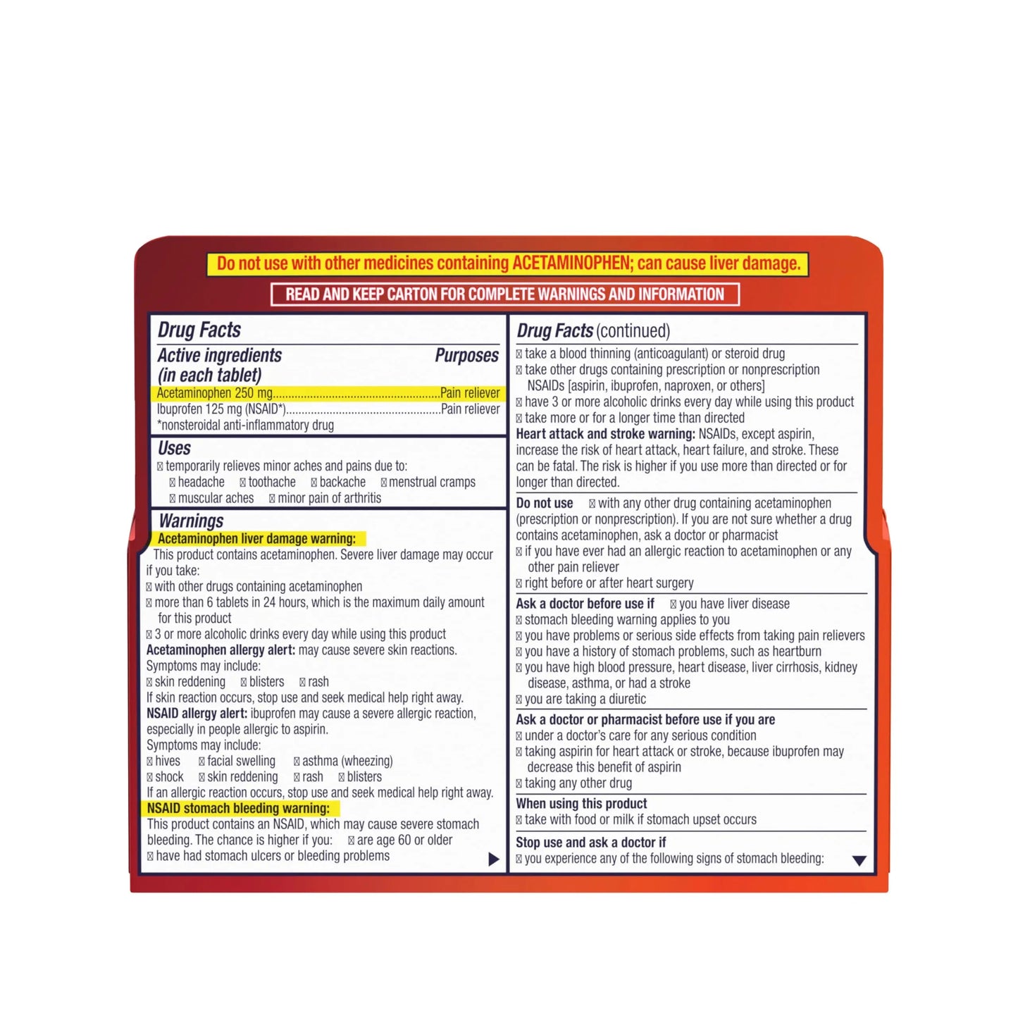 Motrin Dual Action with Tylenol, Ibuprofen & Acetaminophen Fast-Acting Dual Action Pain Reliever for Minor Aches & Pains, Ibuprofen (NSAID) 125 mg & Acetaminophen 250 mg, 120 ct MotrinBuy Supplements Australia
