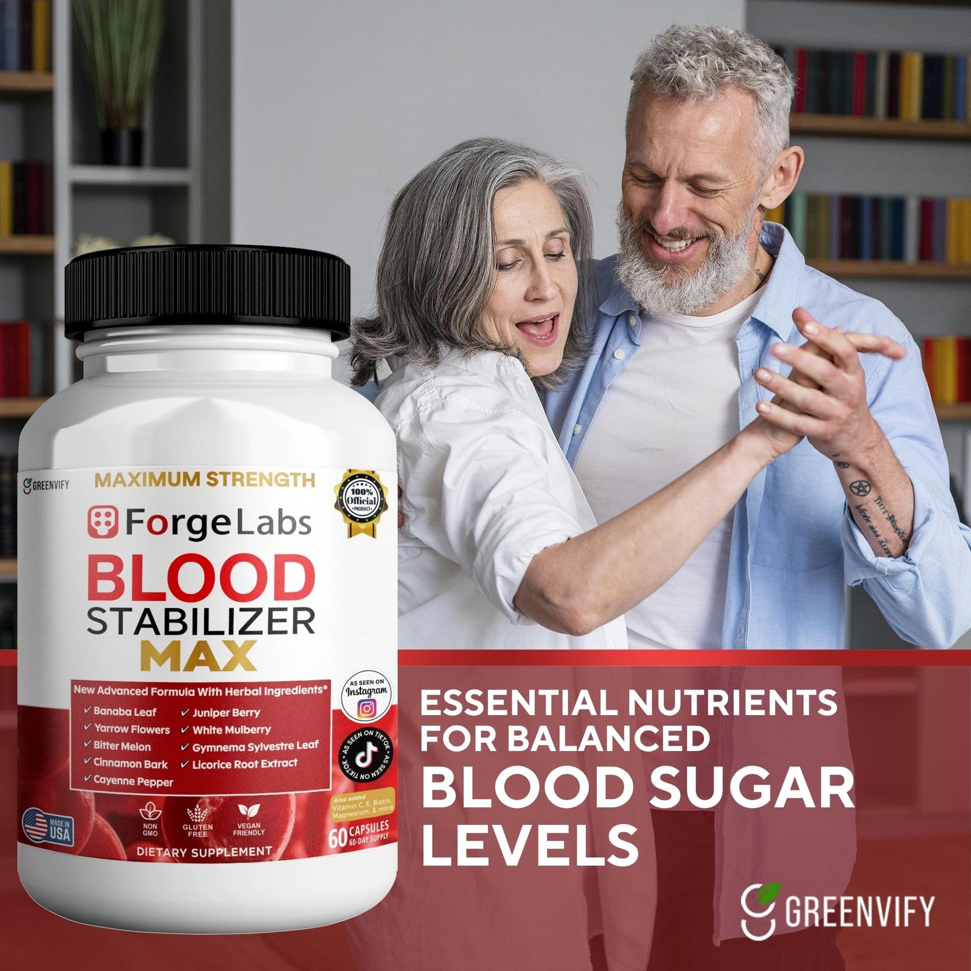 GREENVIFY ForgeLabs Blood Stabilizer Max, Maximum Strength Dietary Supplement, 60 Veggie Capsules, with Banaba Leaf, Juniper Berry, White Mulberry. (1) GREENVIFY buy supplements Au