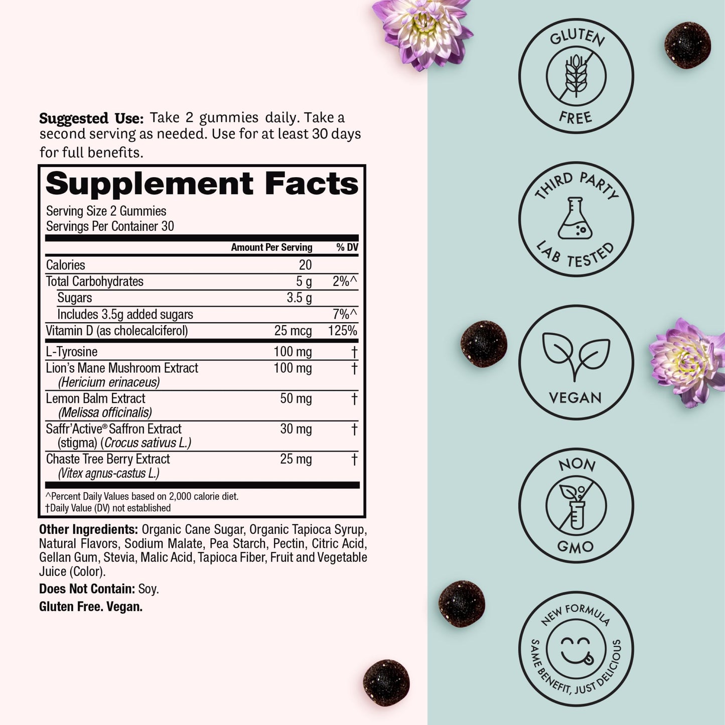 Winged Wellness Happy Her Mood Gummies - Daily Mood Enhancer Support Supplement for Women - Vitamin D with Saffron, Lemon Balm, & Lions Mane Mushrooms for Balance & Calming Relief - 50 Vegan Gummies Winged buy supplements Au