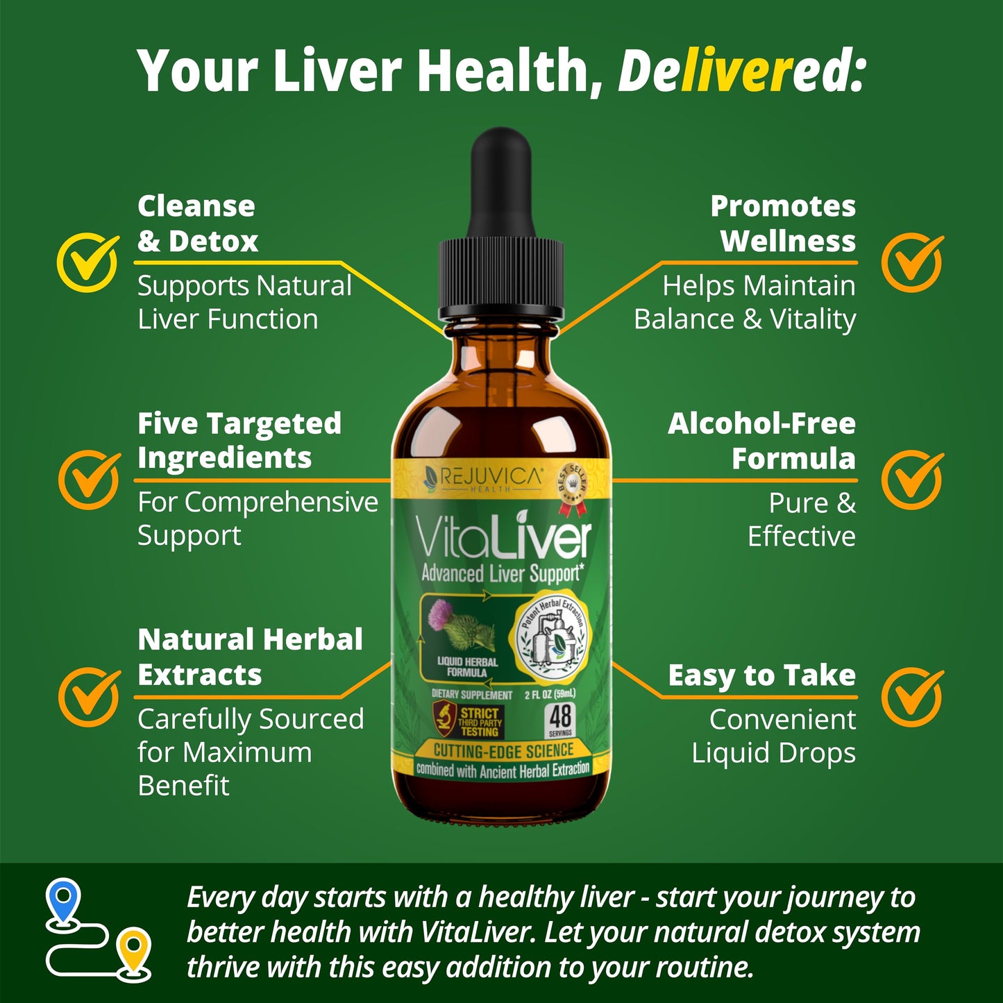 Rejuvica Health VitaLiver | Liver Cleanse & Detox Drops | Milk Thistle, Artichoke, Chanca Piedra & Dandelion Extract | Fatty Liver Support Repair