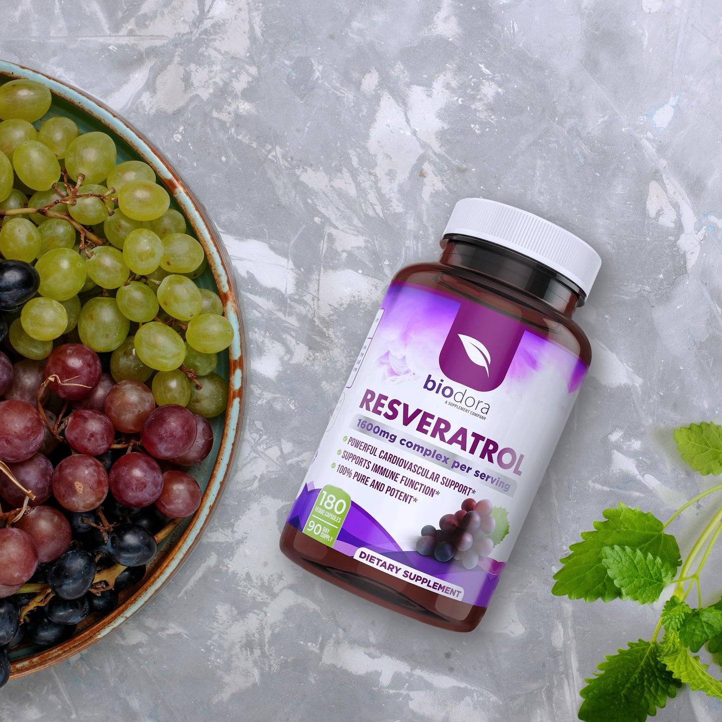 Resveratrol 1600mg - 180 Capsules | Trans-Resveratrol Antioxidant Supplement with Natural Green Tea, Grape Seed Polyphenols & Quercetin, Supports Digestive