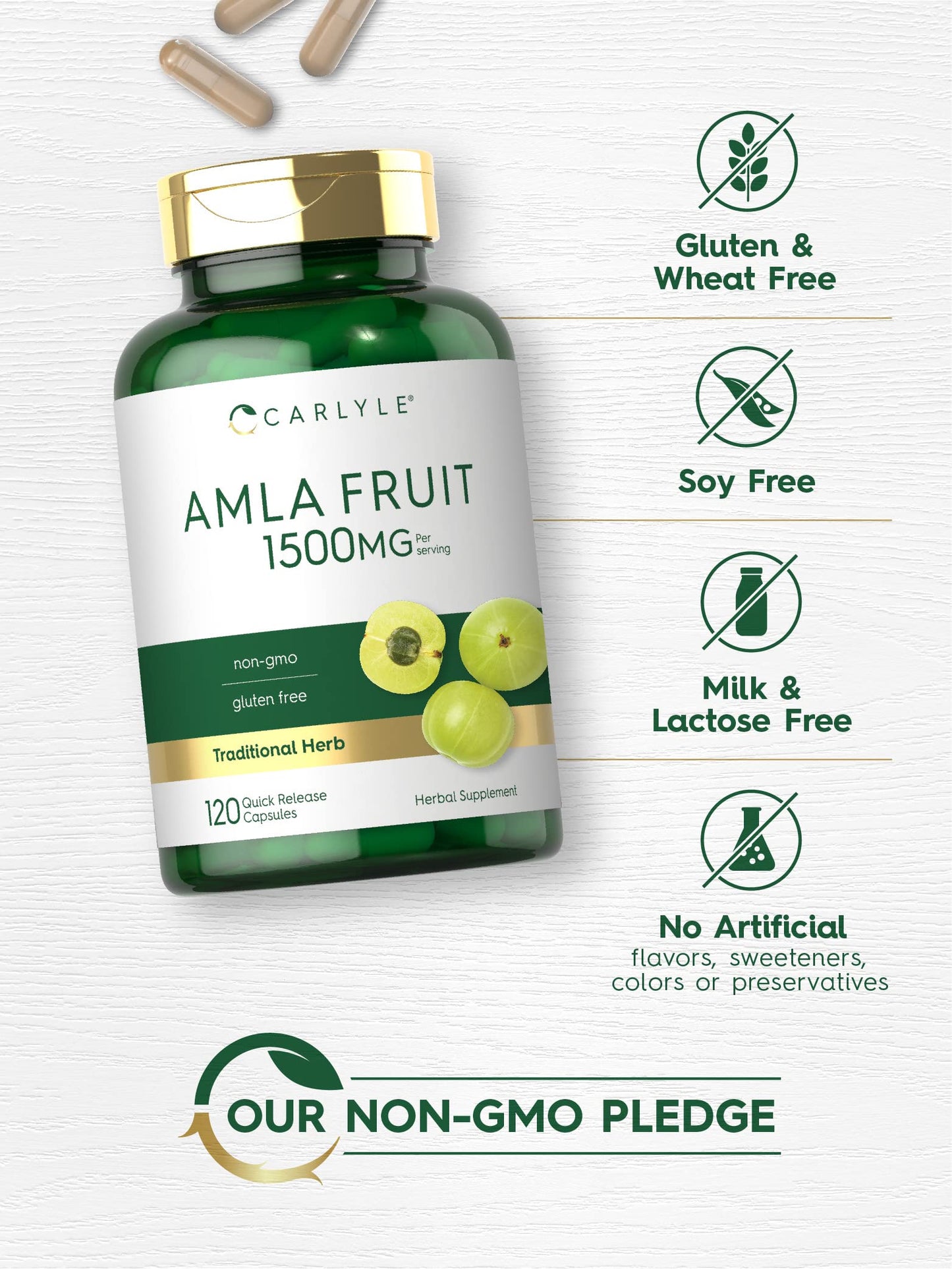 Carlyle Amla Capsules 1500mg | 120 Count | Amalaki Fruit | Herbal Extract Supplement | Non-GMO and Gluten Free