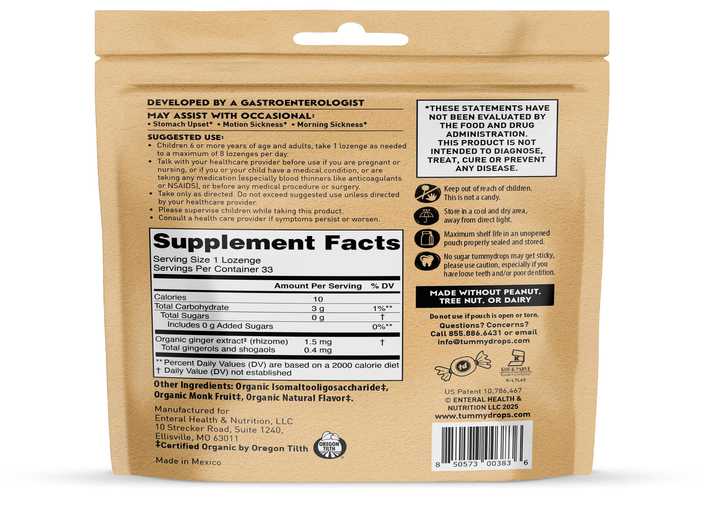 Tummydrops, No Sugar Sweet Blackberry Ginger Flavor, Gluten Free & Vegan, 33 Individually Wrapped Organic Ginger Lozenges Made with Organic Monkfruit