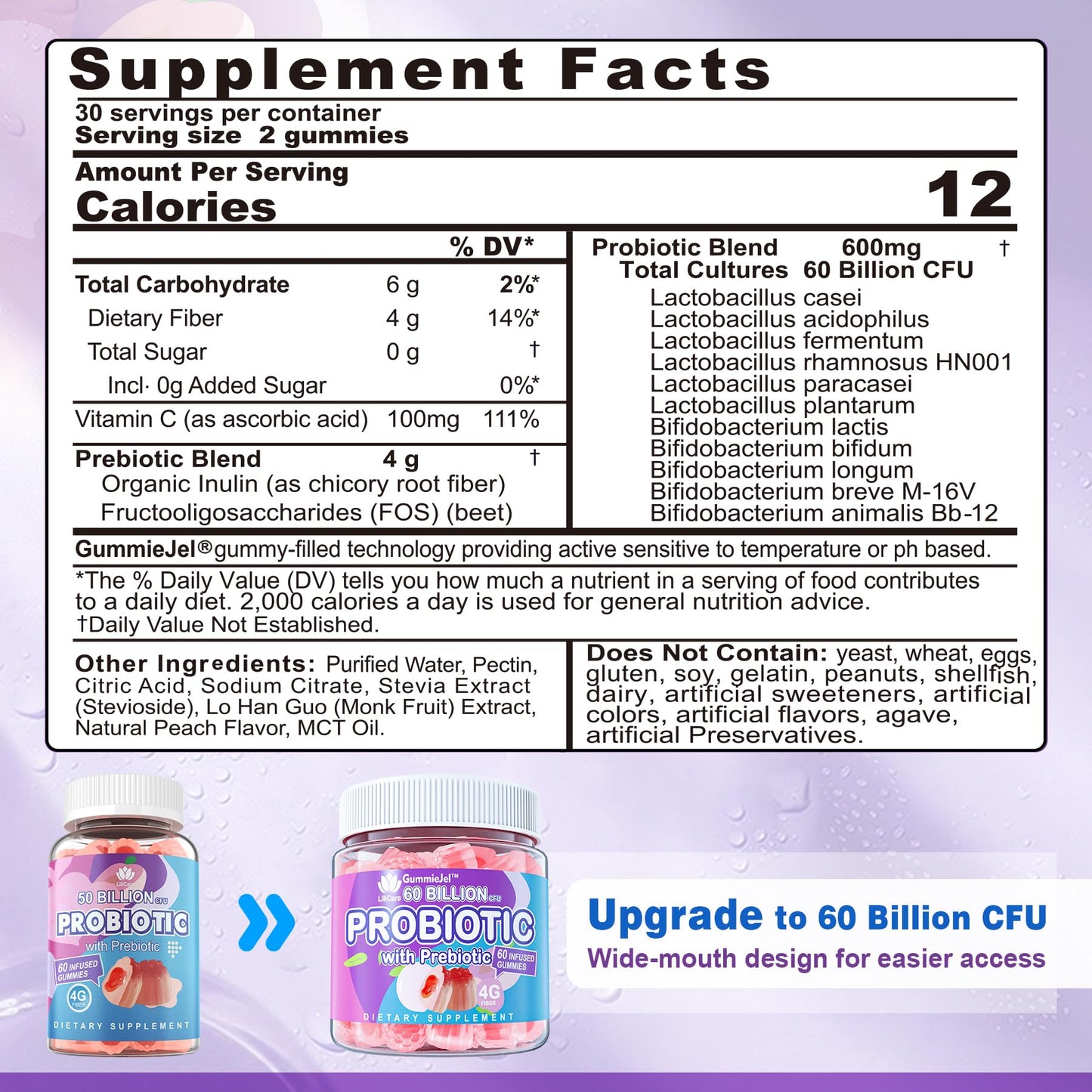 Probiotic Gummies 60 Billion CFU for Women Men & Kids, 11 Strains Probiotics + Organic Prebiotics Fiber for Immune, Digestive Health, Supports Constipation,