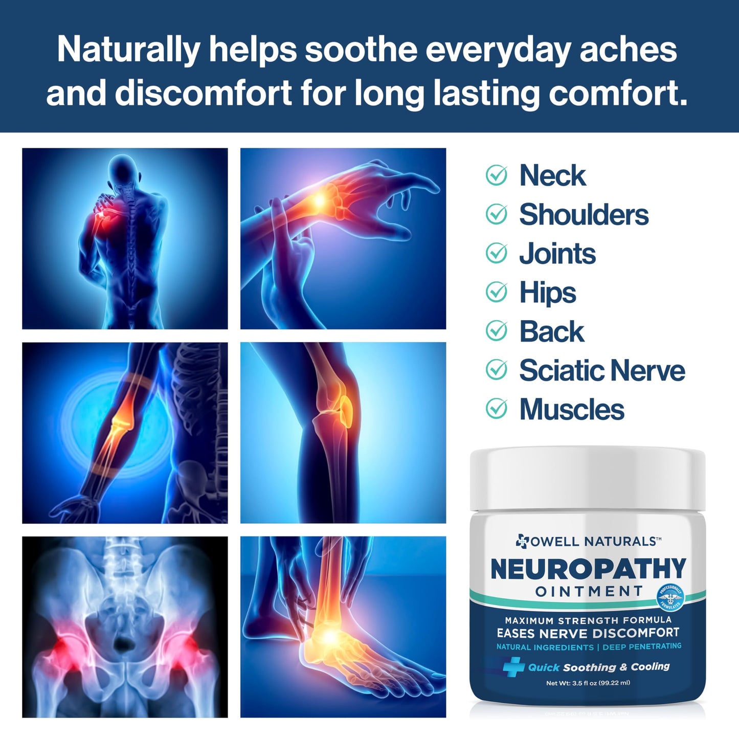 Owell Naturals Neuropathy Nerve Ointment for Feet, Fingers, Hands, Toes, Back, Legs & Arms - Fast-Acting Formula, Max Strength, Cooling Effect, 3.5 Fl Oz Owell NaturalsBuy Supplements Australia