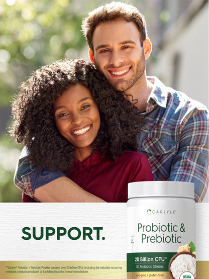 Carlyle Probiotic and Prebiotic Powder | 20 Billion CFU | 4.76 oz | Organic Fiber Blend | for Women and Men | Vegetarian, Non-GMO,