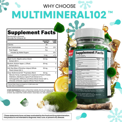 Sea Moss Gummies | Clinically Tested - Black Seed Oil Ashwagandha Elderberry Burdock Root Chlorella Manuka Honey - Vegan Irish Sea Moss Gummy Vitamins for Adults Kids Men Women - Green Apple Flavor Clean NutraceuticalsBuy Supplements Australia