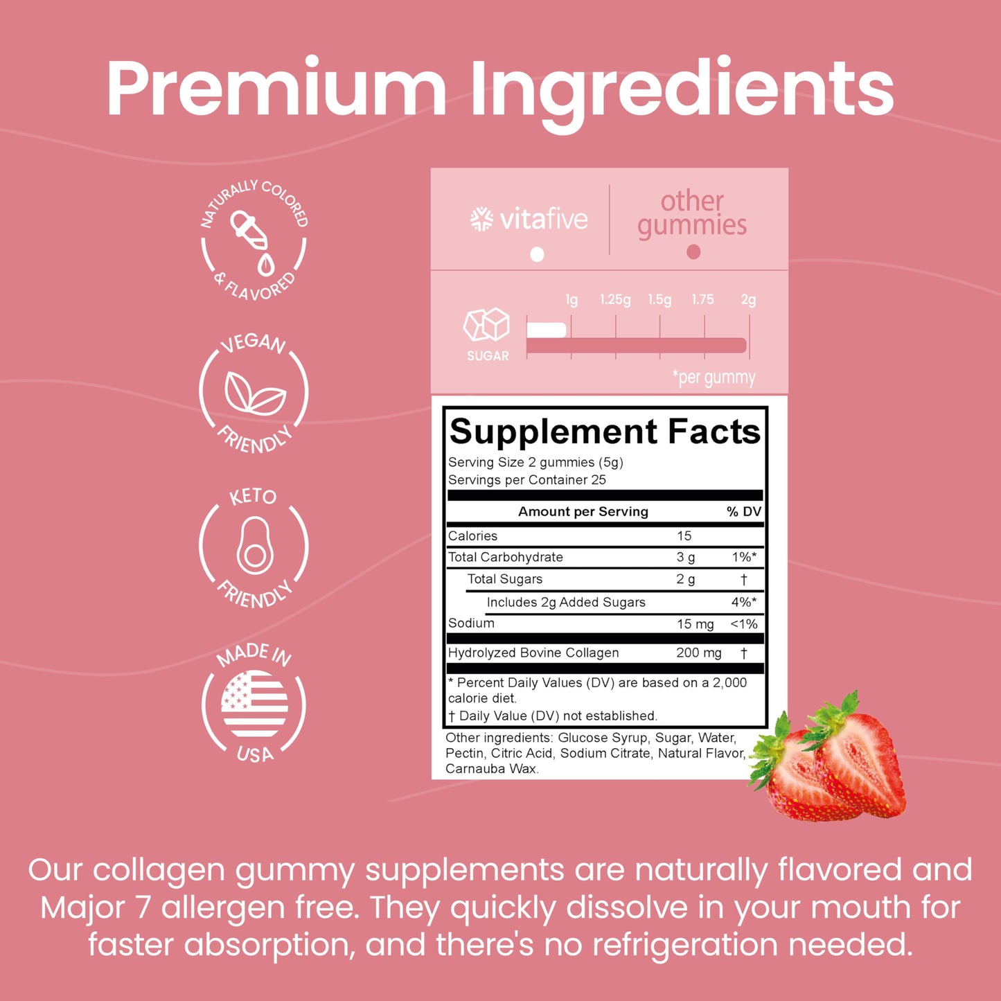 vitafive Collagen Gummies for Men and Women, Bovine Collagen, Collagen Gummy for Hair, Skin, and Connective Tissue Support, Gluten Free (50 Ct) vitafive buy supplements Au