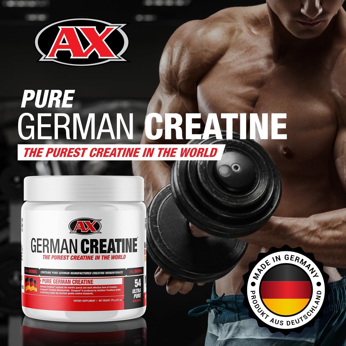 German Creatine - Micronized Creatine Monohydrate Powder, 99.99% Pure Creapure for Muscle Growth, Strength & Performance, Supports Muscle Recovery, 3rd Party Tested, Unflavored - 270g (54 Servings) German Creatine buy supplements Au