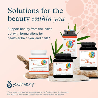 Youtheory Collagen + Biotin - Advanced Collagen Supplement - with Hydrolyzed Peptides, Vitamin C & Vitamin B