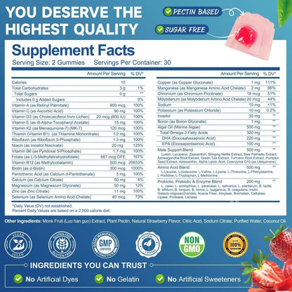 Totaria Sugar Free Multivitamin for Men with Omega 3, Probiotics, Mens Multivitamins Gummies w/Methylated B Complex Totaria