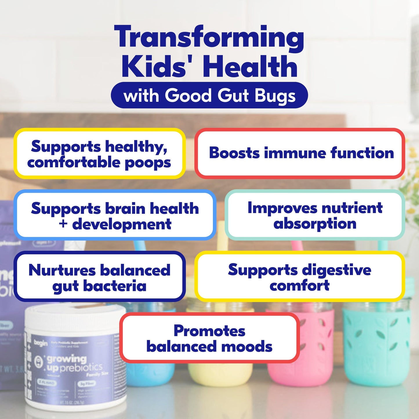 Begin Health Growing Up Prebiotics for Kids 28-Packs | Prebiotic Soluble Powder Stool Softeners and Digestive Gut Health Supplement | Ideal to Mix with Kids Daily