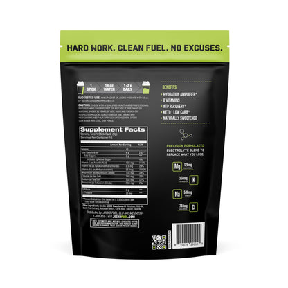 Jocko Fuel Packets Low Sugar - Hydration Amplifier Packets for Recovery, Dehydration, & Exercise - with Vitamins B6, B12 & C (16 Packets) Lemon Lime