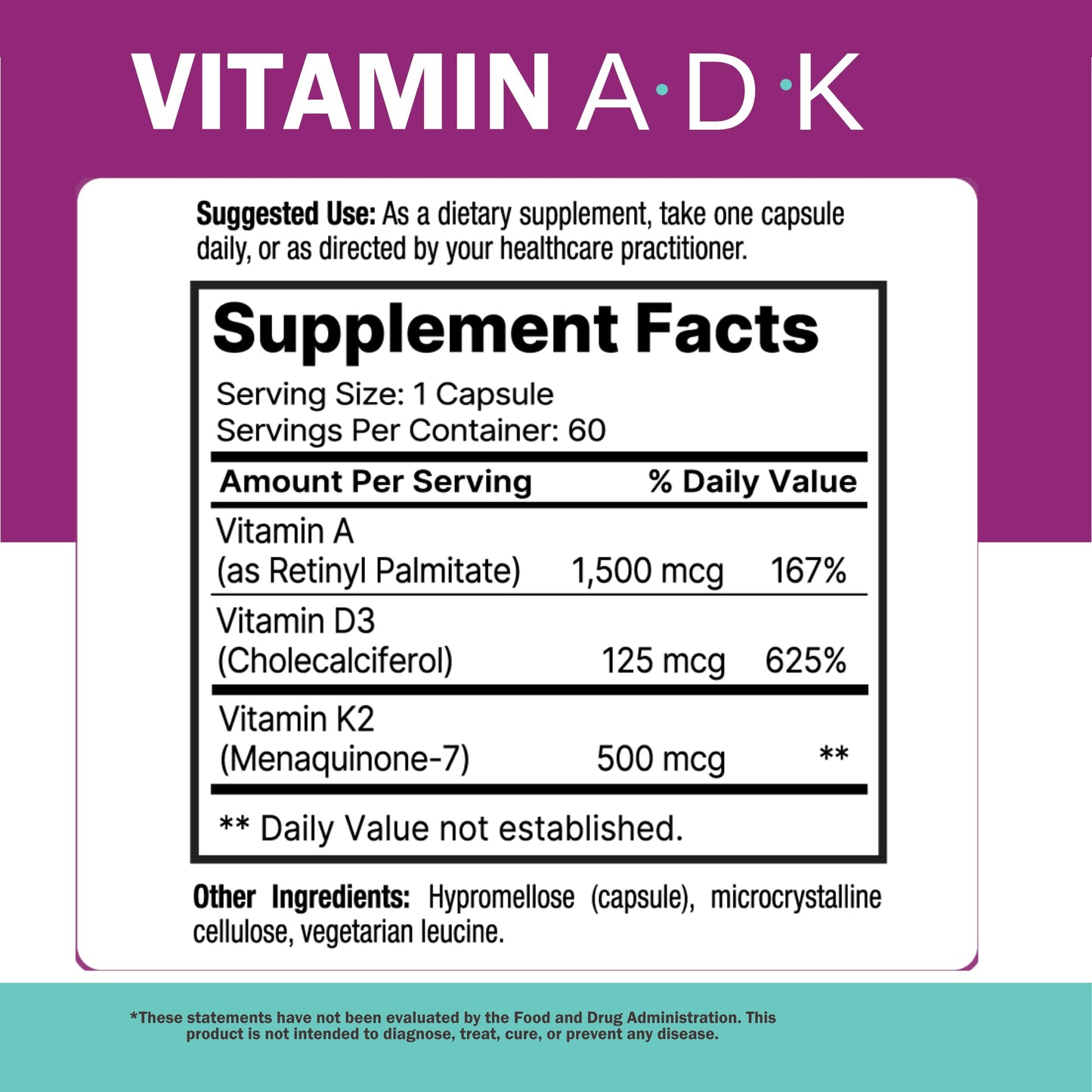 NatureGenX ADK Vitamin Supplement – Vitamins A, D3 & K2 MK-7 for Bone Health & Calcium Absorption – Gluten-Free, Non-GMO, Soy-Free