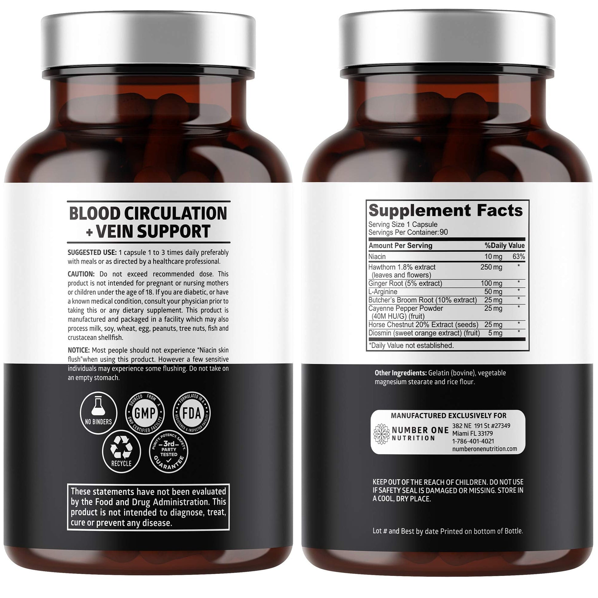 Number One Nutrition Premium Blood Circulation Supplement for Women and Men [8 Powerful Herbs & Vitamins] All Natural Blood Flow Supplement with Hawthorn, Butchers Broom and Cayenne Pepper, 90 Caps Number One NutritionBuy Supplements Australia