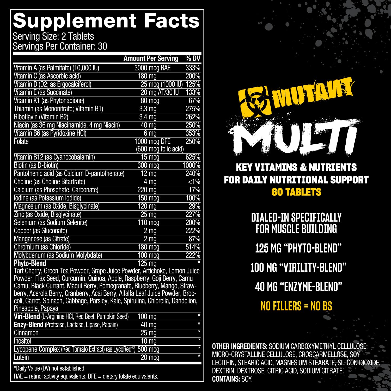 Mutant Multi - High Potency Vitamins with 75+ Ingredients Specifically Formulated for Heavy Lifting, 60 Tablets MutantBuy Supplements Australia