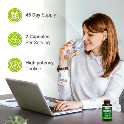 Nested Naturals Choline Bitartrate 500mg Per Serving - High Potency Choline Supplements - Supports Cognitive Performance & Liver Function -