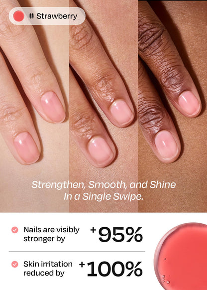 ohora Natural Glow Water Syrup Nail Strengthener (Strawberry) - Tinted Nail Hardener for Brittle, Damaged Nails, Quick-Dry Glossy Finish