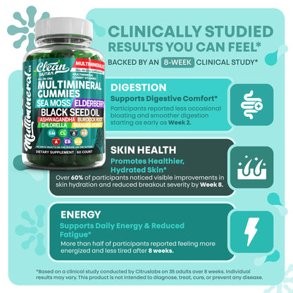 Sea Moss Gummies | Clinically Tested - Black Seed Oil Ashwagandha Elderberry Burdock Root Chlorella Manuka Honey - Vegan Irish Sea Moss Gummy Vitamins for Adults Kids Men Women - Green Apple Flavor Clean NutraceuticalsBuy Supplements Australia