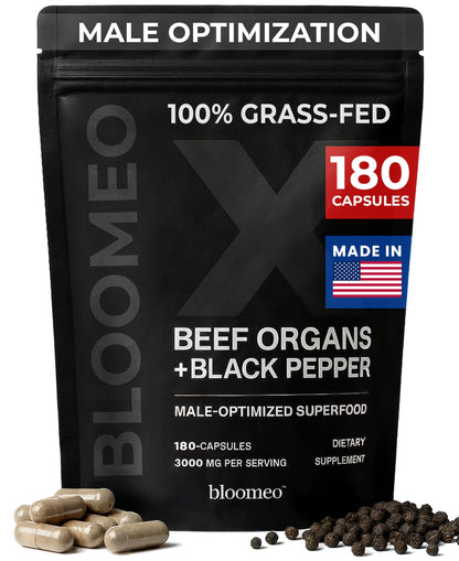 Bloomeo Beef Organ Supplement for Men | 100% Grass Fed Beef Liver Capsules with Bull Testicle, Prostate, Bone Marrow & More X: Ancestral Superfoods for Vital Energy, Immunity & Men’s Health, 180 ct Bloomeo buy supplements Au