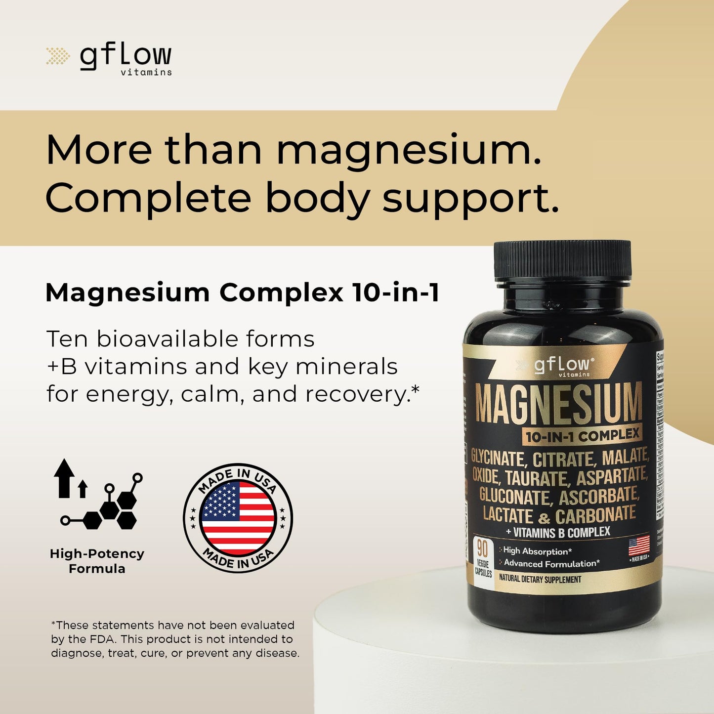 gflow vitamins Magnesium Complex Supplement - 10 Active Forms, Glycinate, Citrate, Malate, Oxide, Taurate, Aspartate, Gluconate, Ascorbate, Lactate, Carbonate, Plus More with Vitamin C B1 B2 B6 B12 gflow vitamins buy supplements Au