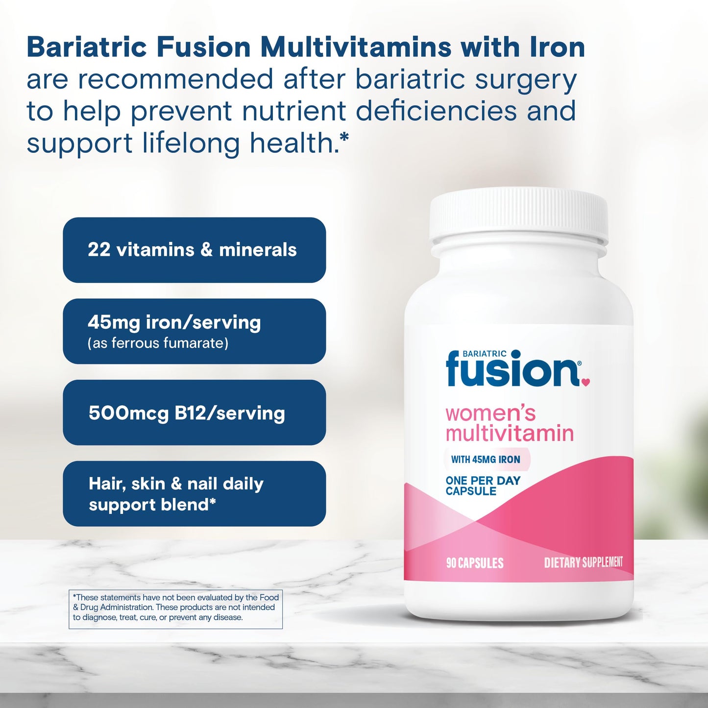 Bariatric Fusion One Per Day Bariatric Multivitamin with Iron for Women | with Hair and Nails Vitamin Blend | Gastric Bypass