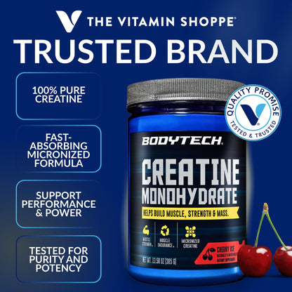 BodyTech 100% Pure Creatine Monohydrate Powder - Micronized for Maximum Absorption - Supports Muscle Strength & Power Output
