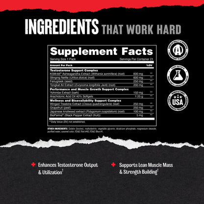 Animal Test Booster for Men - Male Enhancing Supplement Libido Booster for Strength Athletes & Bodybuilders to Increase Stamina, Endurance, Muscle Growth, All-in-One Packs – 21 Day Cycle
