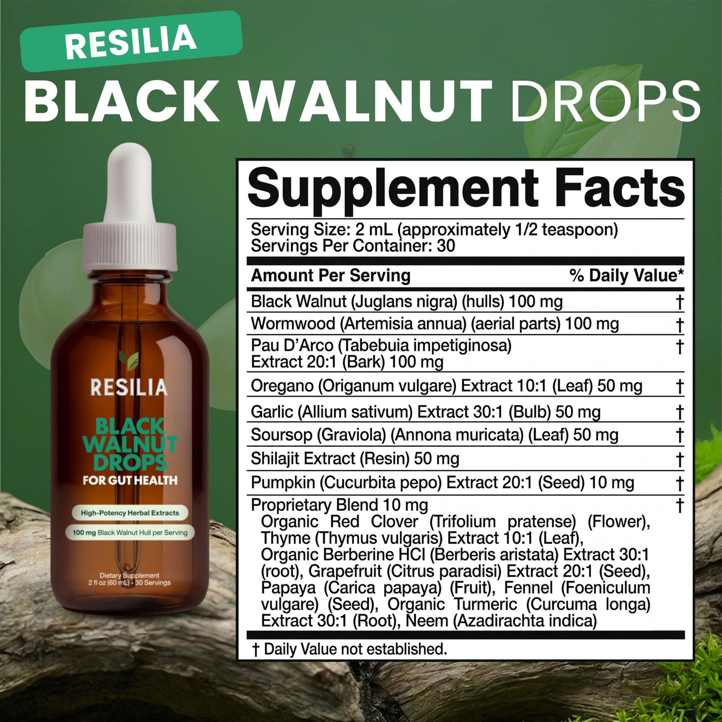 Resilia Herbal Cleanse Liquid Drops – Black Walnut & Wormwood Extract with Pumpkin Seed, Garlic & Turmeric – Alcohol-Free Vegan Tincture for Digestive & Daily Wellness Support, 2 fl oz Resilia Oil Of Oregano buy supplements Au