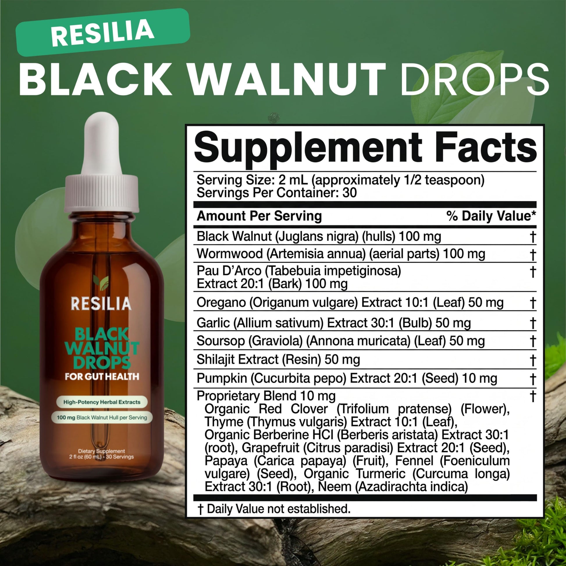 Resilia Herbal Cleanse Liquid Drops – Black Walnut & Wormwood Extract with Pumpkin Seed, Garlic & Turmeric – Alcohol-Free Vegan Tincture for Digestive & Daily Wellness Support, 2 fl oz Resilia Oil Of Oregano buy supplements Au