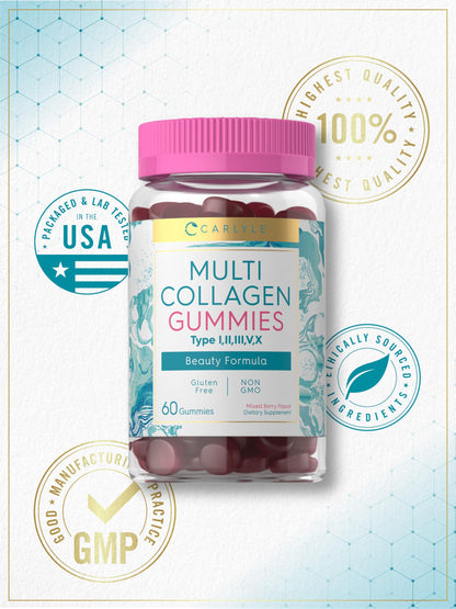 Carlyle Collagen Peptides Gummies | 60 Count | Multi Collagen Complex | Beauty Formula Supplement | Mixed Berry Flavor | Non-GMO, Gluten Free Carlyle buy supplements Au