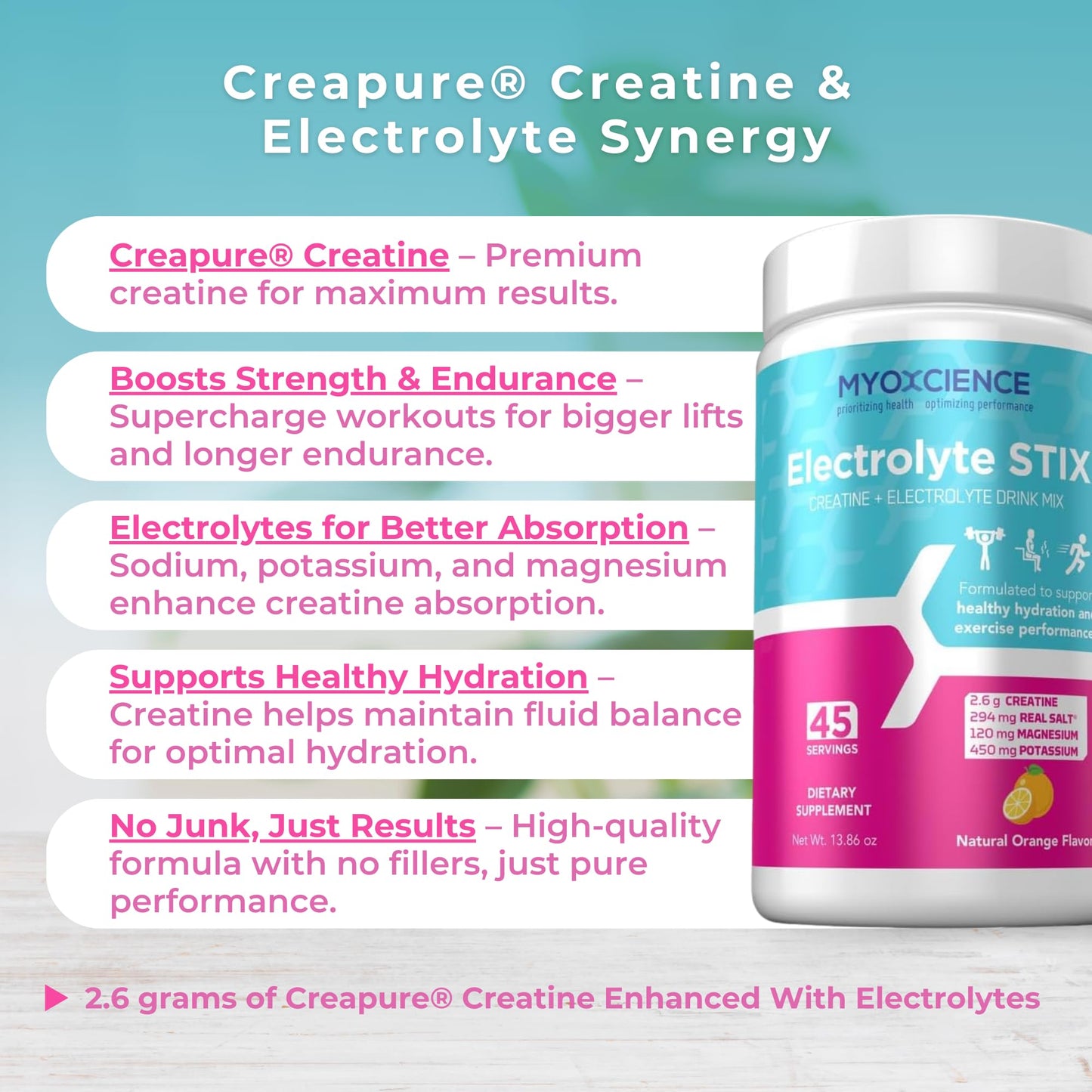 MYOXCIENCE Electrolyte STIX | Creatine Electrolyte Powder | Recovery from Exercise & Muscle Development w/Real Salt (Natural Orange Flavor) (Jar 45 ct) MYOXCIENCE buy supplements Au