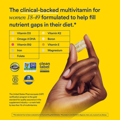 Ritual Women’s 18+ Daily Multivitamin - Key Essential Vitamins and Minerals to Support Energy, Heart, Bone, Brain Health* - Clinical Backed - Vegan - USP Verified - Mint - 60 Capsules - 30 Servings Ritual buy supplements Au