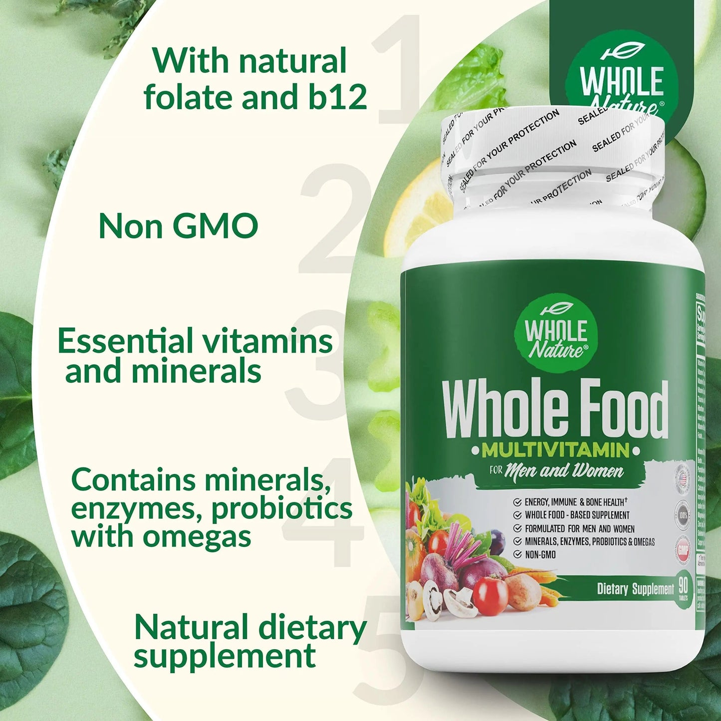 Whole Nature Whole Food Multivitamin for Men and Women Complete Daily Superfood Vitamins Plus Minerals Digestive Enzymes Whole Nature