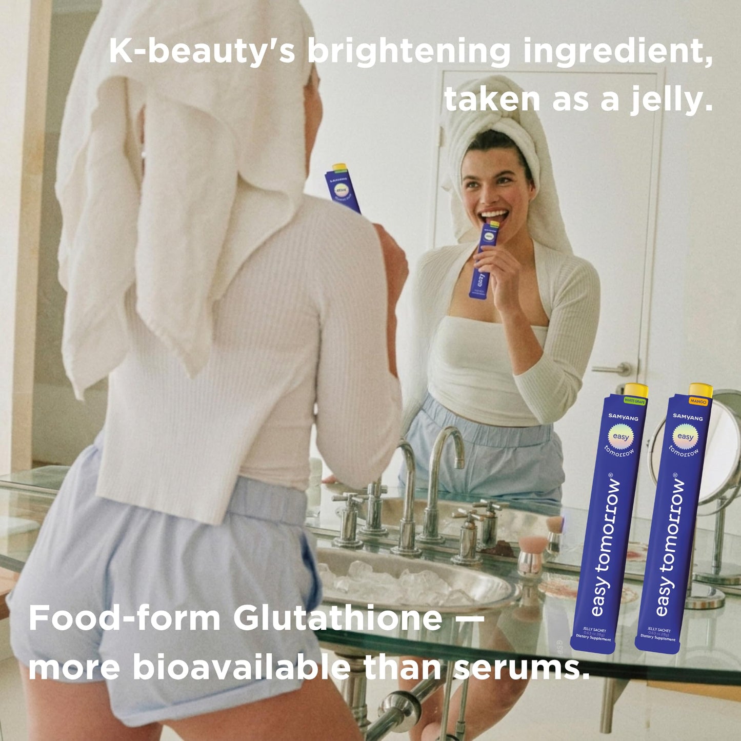 EASY TOMORROW - Natural Energy & Morning Vitality Jelly Stick - Daily Korean Skin Health Supplement & After Drinking Support with DHM & Glutathione - K-Beauty Inspired (White Grape Flavor, 20 Sticks) EASY TOMORROW buy supplements Au