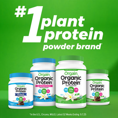 Orgain Organic Vegan Protein Powder, Creamy Chocolate Fudge - 21g Plant Protein, 7g Prebiotic Fiber, Low Net Carb, No Lactose Ingredients, No Added Sugar
