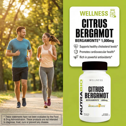 NutraBio Citrus Bergamot Bergamonte Extract Supplement, 1,000mg - May Help Promote Cardiovascular Health and Wellness, 90 Capsules