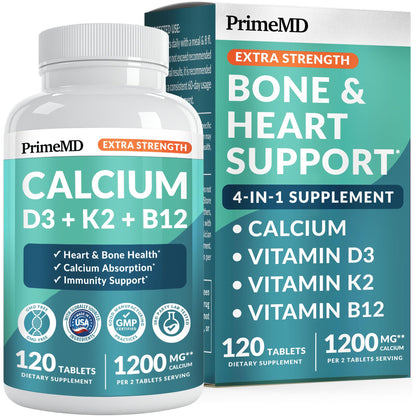 4-in-1 Calcium 1200 mg with Vitamin D3 K2 - Extra Strength Calcium Supplements for Women & Men with D3 K2 Vitamin 5000 IU - Everyday Vitality Supplement