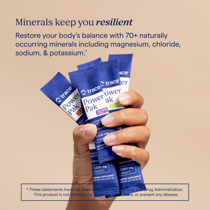 Trace Minerals Power Pak Multivitamin and Multimineral Packets - Electrolyte Support - 1200 mg Vitamin C plus 70+ Trace Minerals - Lemon Lime Flavor - 30 Packets