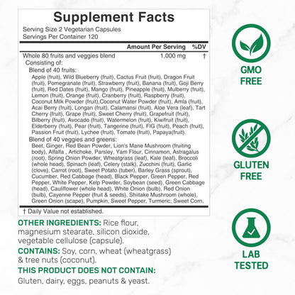 Nature’s Fruits & Veggies Supplement, 240 Veggie Capsules – 80 Whole Food Superfoods for Daily Balance – 40 Fruits with 40 Vegetables and Greens – Non-GMO, Gluten Free DEAL SUPPLEMENT buy supplements Au