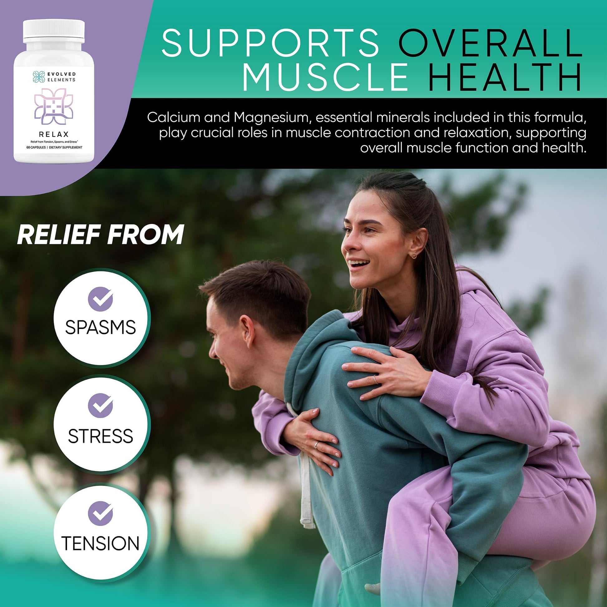 Evolved Elements All-Natural Muscle Relaxer | 60 Capsules | Spasm Relief with Magnesium, Passion Flower, and Valerian Root | Relieves Muscle Spasms, Tension, and Promotes Calmness Evolved ElementsBuy Supplements Australia