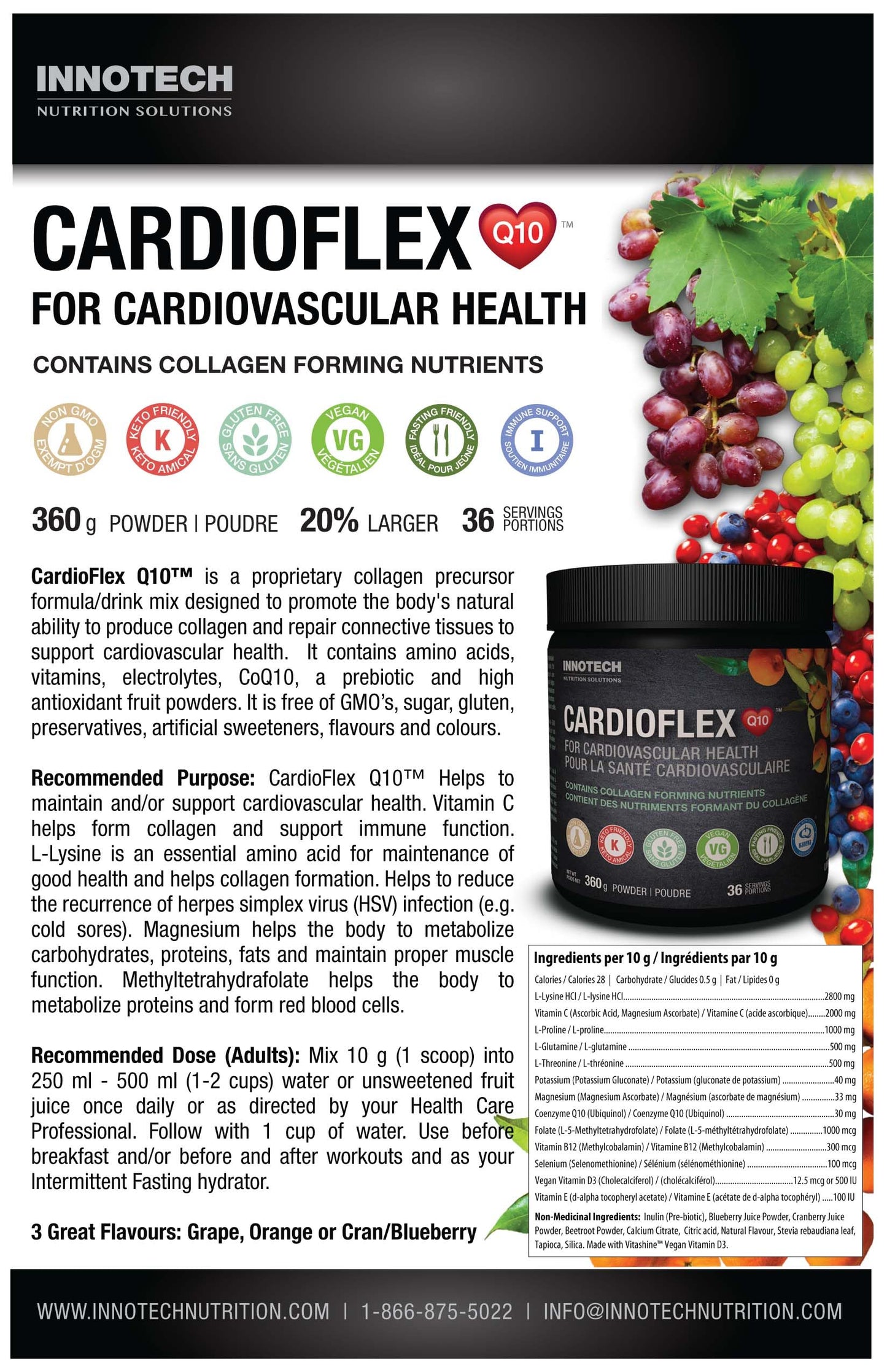 Innotech Nutrition CardioFlex Q10 Heart Health & Energy Support CoQ10 Amino Acids & Electrolytes Orange 360g Innotech Nutrition Solutions buy supplements Au
