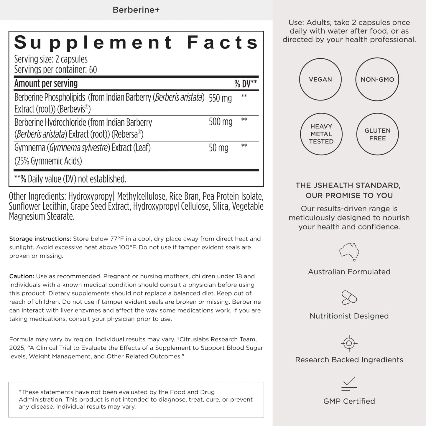 JSHealth Supplement with Berbevis for Metabolic Health Support. Higher Strength for Blood Sugar Already in the Normal Range and Body Composition