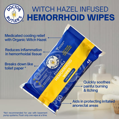Doctor Butler's Flushable Hemorrhoid Wipes – Flushable Wipes with Witch Hazel to Soothe and Bring Relief from Discomfort Associated with Hemorrhoids (48 Wipes) Doctor Butler'sBuy Supplements Australia