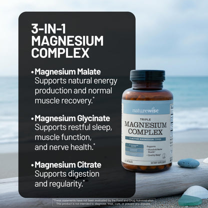NatureWise Triple Magnesium Complex - High Absorption Magnesium Glycinate + Malate + Citrate for Muscle Nerve & Sleep Support - Vegan 90 Capsules NatureWise buy supplements Au