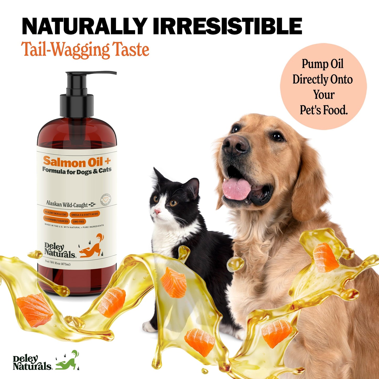 Deley Naturals Wild Alaskan Salmon Oil for Dogs & Cats - New and Improved Salmon Oil Plus Formula - Fish Oil for Dogs with Omega 3, DHA and EPA - Omega 3 for Healthy Skin and Coat - 16oz Made in USA Deley NaturalsBuy Supplements Australia