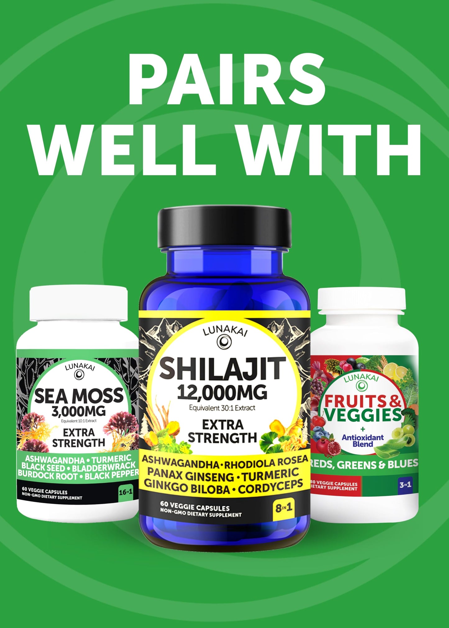 Lunakai USA Made Superfood Fruits & Veggies Supplement - All-in-One with 4 Blends & Scented Capsules, 180ct Super Veggie Capsules for Adults Lunakai buy supplements Au